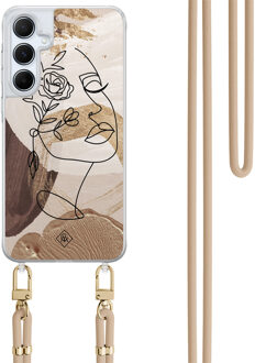 Casimoda Samsung Galaxy A55 hoesje met beige koord - Abstract gezicht bruin Bruin/beige