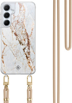 Casimoda Samsung Galaxy A55 hoesje met beige koord - Marmer goud Goudkleurig