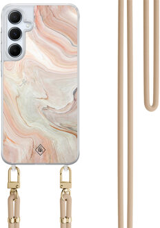 Casimoda Samsung Galaxy A55 hoesje met beige koord - Marmer waves Bruin/beige