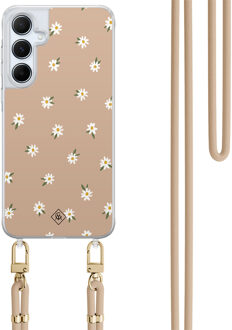 Casimoda Samsung Galaxy A55 hoesje met beige koord - Sweet daisies Bruin/beige