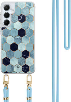 Casimoda Samsung Galaxy A55 hoesje met blauw koord - Blue cubes