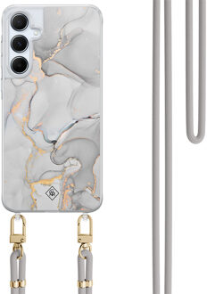 Casimoda Samsung Galaxy A55 hoesje met grijs koord - Marmer grijs Grijs/zilverkleurig