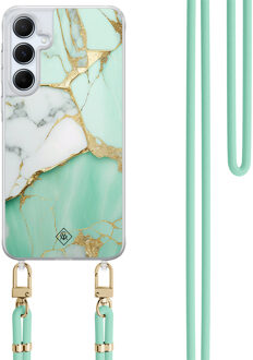 Casimoda Samsung Galaxy A55 hoesje met mint koord - Marmer mintgroen