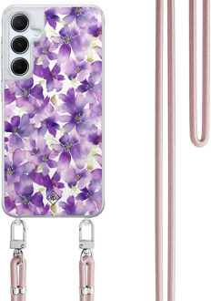 Casimoda Samsung Galaxy A55 hoesje met rosegoud koord - Floral violet Paars