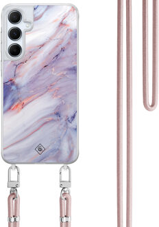 Casimoda Samsung Galaxy A55 hoesje met rosegoud koord - Marmer paars