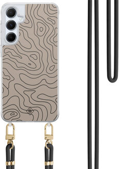 Casimoda Samsung Galaxy A55 hoesje met zwart koord - Abstract lines Bruin/beige