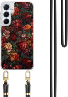 Casimoda Samsung Galaxy A55 hoesje met zwart koord - Floral garden Rood