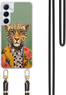 Casimoda Samsung Galaxy A55 hoesje met zwart koord - Luipaard hipster Groen