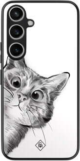 Casimoda Samsung Galaxy A55 hoesje - Peekaboo kat Grijs/zilverkleurig