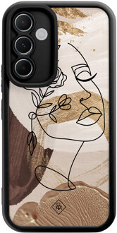Casimoda Samsung Galaxy A55 zwarte case - Abstract gezicht bruin Bruin/beige