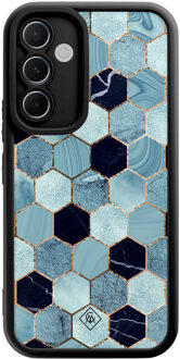 Casimoda Samsung Galaxy A55 zwarte case - Blue cubes Blauw
