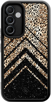 Casimoda Samsung Galaxy A55 zwarte case - Chevron luipaard Zwart, Bruin/beige
