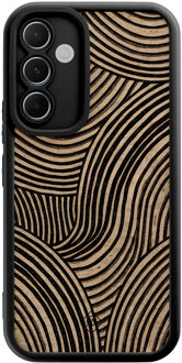 Casimoda Samsung Galaxy A55 zwarte case - Ebony waves Zwart, Bruin/beige