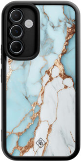 Casimoda Samsung Galaxy A55 zwarte case - Marmer lichtblauw