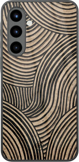 Casimoda Samsung Galaxy A56 glazen hardcase - Ebony waves Zwart, Bruin/beige