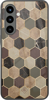 Casimoda Samsung Galaxy A56 glazen hardcase - Kubus bruin groen Bruin/beige