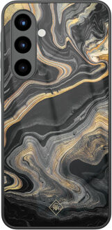 Casimoda Samsung Galaxy A56 glazen hardcase - Marbling Zwart, Goudkleurig