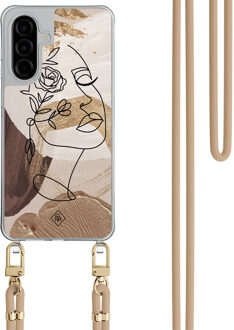 Casimoda Samsung Galaxy A56 hoesje met beige koord - Abstract gezicht bruin Bruin/beige