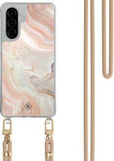 Casimoda Samsung Galaxy A56 hoesje met beige koord - Marmer waves Bruin/beige