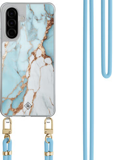 Casimoda Samsung Galaxy A56 hoesje met blauw koord - Marmer lichtblauw