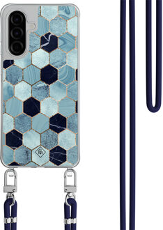 Casimoda Samsung Galaxy A56 hoesje met donkerblauw koord - Blue cubes