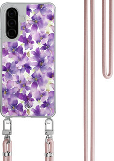 Casimoda Samsung Galaxy A56 hoesje met rosegoud koord - Floral violet Paars