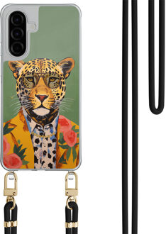 Casimoda Samsung Galaxy A56 hoesje met zwart koord - Luipaard hipster Groen