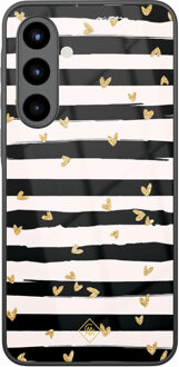 Casimoda Samsung Galaxy A57 glazen hardcase - Hart streepjes Zwart, Goudkleurig