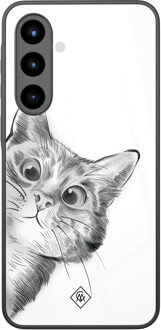 Casimoda Samsung Galaxy A57 glazen hardcase - Peekaboo kat Grijs/zilverkleurig