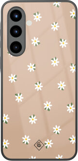 Casimoda Samsung Galaxy A57 glazen hardcase - Sweet daisies Bruin/beige