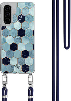 Casimoda Samsung Galaxy A57 hoesje met donkerblauw koord - Blue cubes