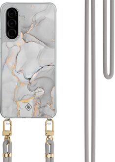 Casimoda Samsung Galaxy A57 hoesje met grijs koord - Marmer grijs Grijs/zilverkleurig