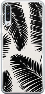 Casimoda Samsung Galaxy A70 siliconen telefoonhoesje - Palm leaves silhouette Zwart