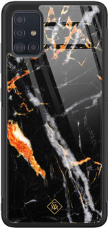 Casimoda Samsung Galaxy A71 glazen hardcase - Marmer zwart oranje