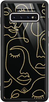 Casimoda Samsung Galaxy S10 glazen hardcase - Abstract faces Zwart, Goudkleurig