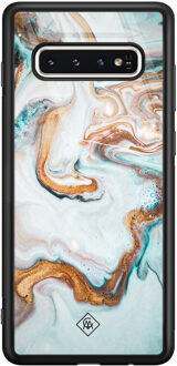 Casimoda Samsung Galaxy S10 glazen hardcase - Goud blauw marmer Blauw, Goudkleurig