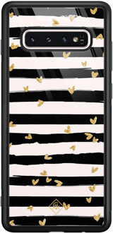 Casimoda Samsung Galaxy S10 glazen hardcase - Hart streepjes Zwart, Goudkleurig