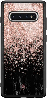 Casimoda Samsung Galaxy S10 glazen hardcase - Marmer twist Zwart, Rosekleurig