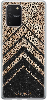 Casimoda Samsung Galaxy S10 Lite siliconen hoesje - Chevron luipaard Zwart, Bruin/beige