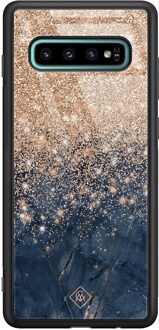 Casimoda Samsung Galaxy S10 Plus glazen hardcase - Marmer blauw rosegoud