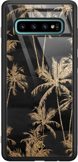 Casimoda Samsung Galaxy S10 Plus glazen hardcase - Palmbomen Zwart