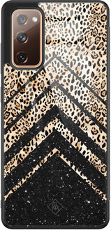 Casimoda Samsung Galaxy S20 FE glazen hardcase - Chevron luipaard Zwart, Bruin/beige