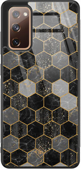 Casimoda Samsung Galaxy S20 FE glazen hardcase - Hexagons zwart