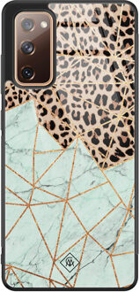 Casimoda Samsung Galaxy S20 FE glazen hardcase - Luipaard marmer mint Bruin/beige, Blauw