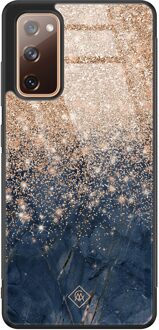 Casimoda Samsung Galaxy S20 FE glazen hardcase - Marmer blauw rosegoud Rosekleurig