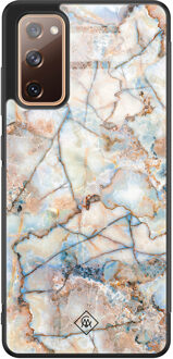 Casimoda Samsung Galaxy S20 FE glazen hardcase - Marmer bruin blauw Bruin/beige, Blauw