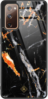Casimoda Samsung Galaxy S20 FE glazen hardcase - Marmer zwart oranje