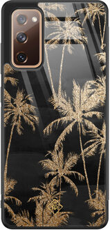 Casimoda Samsung Galaxy S20 FE glazen hardcase - Palmbomen Zwart, Goudkleurig