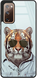 Casimoda Samsung Galaxy S20 FE glazen hardcase - Tijger wild Blauw