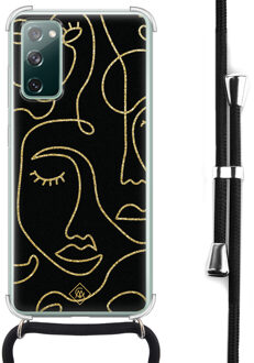 Casimoda Samsung Galaxy S20 FE hoesje met koord - Abstract faces Zwart, Goudkleurig